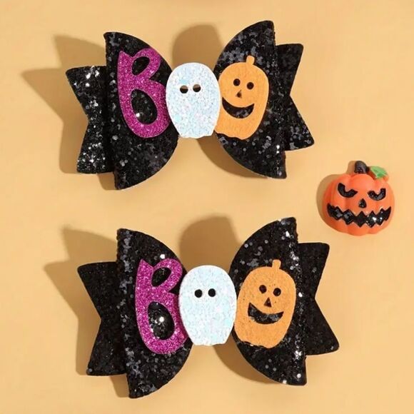 Halloween Black BOO Hair Clip Bows - Picture 5 of 5